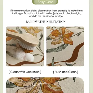 Absorbent PVC leather kitchen drying mat featuring vintage floral pattern for countertop