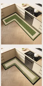 L-shaped non-slip kitchen mat with French linen texture for corner floor protection