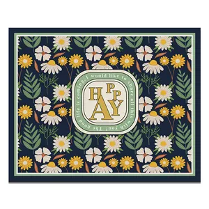 Vintage floral PVC leather absorbent kitchen draining mat with daisy pattern and Happy text