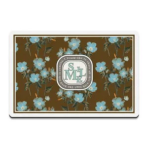 Modern luxury absorbent leather floor mat with blue floral pattern and Smile emblem