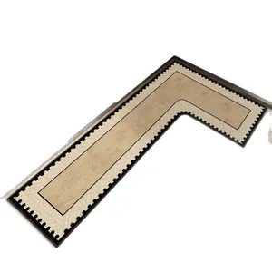 L-shaped linen woven kitchen mat with non-slip backing and elegant French design