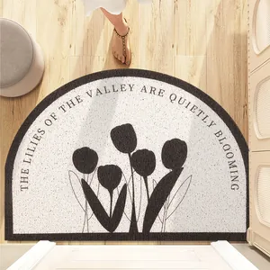 Semi-Circle Entryway Floor Mat PVC Wire Loop Non-Slip Dirt Resistant Doormat Minimalist Floral Pattern Home Decor Mat
