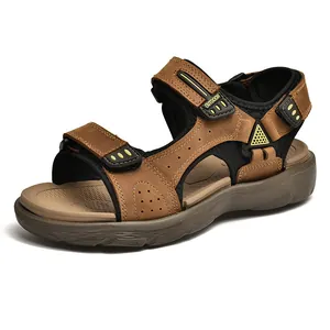 Sandales en cuir marron de qualité pour hommes avec brides réglables pour la plage en été
