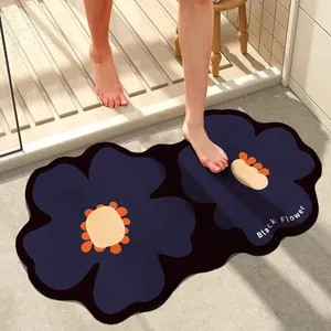 Irregular Flower Shaped Bath Mat Absorbent Quick Dry Non-Slip Crystal Velvet Carpet For Bathroom Toilet Entryway Floor Mat Home Decor