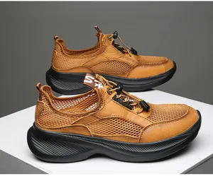 Seitenansicht herren braune atmungsaktive mesh-walking-schuhe mit dicken sohlen