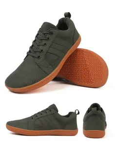 Detailed view of breathable mesh barefoot shoes with wide toe box and gum sole