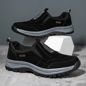 Men's black outdoor slip-on shoes with durable thick soles for sports and casual wear