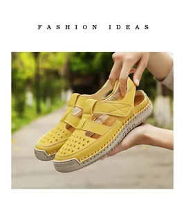 Breathable yellow hollow out closed-toe sandals for women's summer beachwear fashion