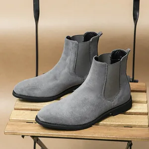Stivali Chelsea da Uomo Stile Britannico Punta Affilata Grigio Pelle PU Stivaletti Martin Scarpe Casual Business