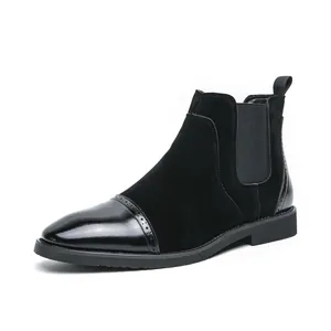 Stivali Chelsea da uomo in pelle e camoscio neri con eleganti dettagli brogue classici
