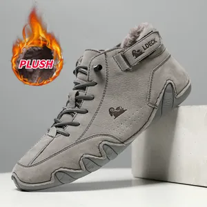 Bottines Martin Homme Hiver Chaud Doublé Polaire Cuir Microfibre High-Top Semelle Poulpe Antidérapant Chaussures de Sport