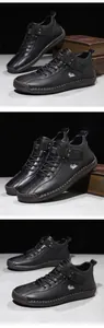 Collage detallado de botas Martin de cuero negro con suelas cosidas a mano 9880.