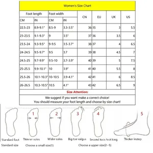 Women's size chart for leopard print wedge slippers with foot measurement guide