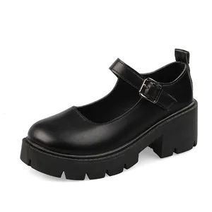 Vintage black platform Mary Jane shoes with chunky block heels and round toe design