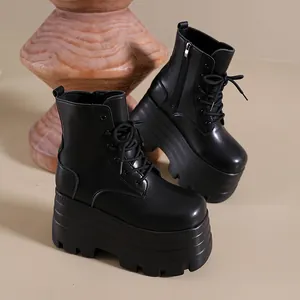 14cm Plateau-Stiefeletten in Schwarz mit Schnürung für Cosplay