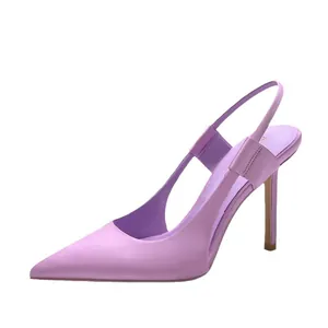 Elegant lavender satin pointed-toe stiletto slingback pumps with bow detail for women