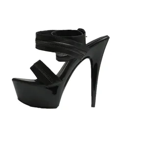 Professionelle 15 cm schwarze Plateau-Stilettos mit Reißverschluss für Catwalk und Bühne