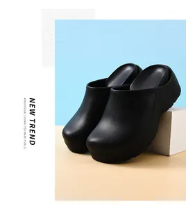 Detailed view of black platform surgical clogs with anti-slip and durable finish