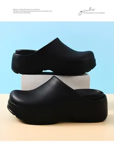 Detailed view of black platform surgical clogs with non-slip texture for doctors.