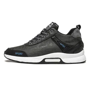 Detailed side view of dark grey men's hidden elevator sneakers with white chunky sole