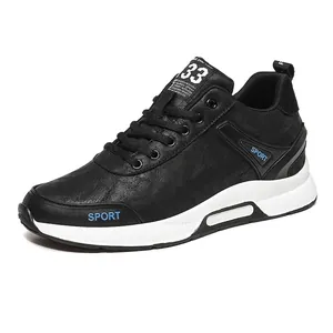 Men's 8cm invisible height increasing sneakers in black soft leather lace-up style