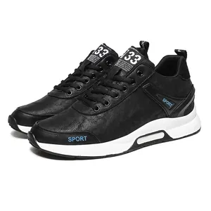 Detailed side view of black invisible height increasing lace-up sports shoes for men