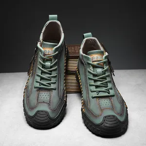 Men Martin Boots Microfiber Leather Outdoor Hiking Boots Side Zipper Anti-Slip Rubber Sole British Style Casual Shoes