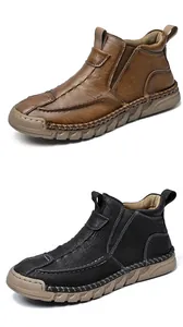 Men's outdoor casual Martin boots with thick soles in brown and black leather finishes