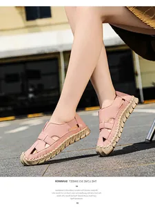 Detailansicht der rosa atmungsaktiven Damen-Hohlschuhe mit handgenähten dicken Sohlen.