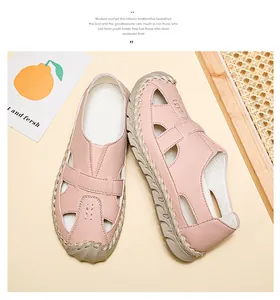 Detailansicht der rosa atmungsaktiven Damen-Lochschuhe mit handgefertigten Nähten