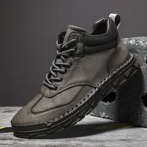 Hochwertige Herren Winterstiefel aus grauem Leder im Martin-Stil für den Außenbereich