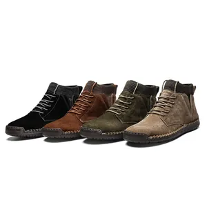 Men's casual outdoor suede ankle boots in four color variants with knitted collars