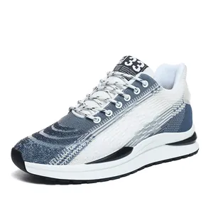 Zapatillas deportivas para hombre de malla transpirable blancas y azules fly-knit