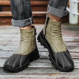 Strapazierfähige Herren-Martin-Boots in Grün und Schwarz mit seitlichem Reißverschluss