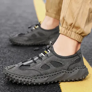 Scarpe da uomo in mesh grigio per outdoor con suola in gomma antiscivolo traspirante