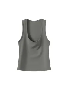 Dark grey scoop neck tank top with wide straps for women's casual or athletic wear