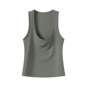 Women's wide strap scoop neck tank top in soft gray jersey fabric variant