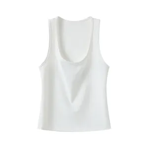 Classic white wide-strap ribbed tank top for women, comfortable slim fit sleeveless vest