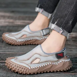 Herensandalen met ademend mesh-bovenwerk en handgenaaide dikke zolen voor de zomer