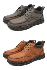 Bottines Martin en cuir cousues main pour hommes, couleurs gris et marron, style décontracté