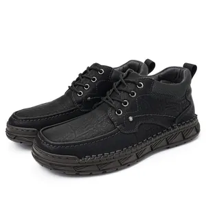 Bottines Martin en cuir noir cousues main pour hommes avec semelles antidérapantes pour l'hiver