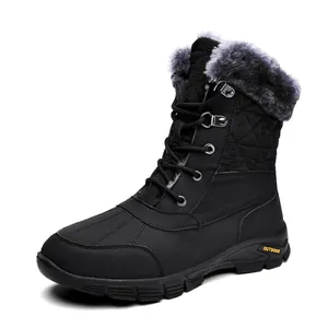 Bottes de Neige d'Hiver pour Hommes Hautes Imperméables Chaussures de Randonnée en Plein Air Doublées de Fourrure Chaude Semelle en Caoutchouc Antidérapante Bottes Décontractées Avec Fermeture Éclair