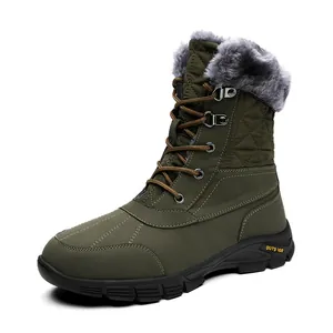 Bottes de neige imperméables vert olive pour hommes avec doublure chaude en fausse fourrure