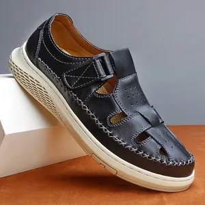 Men's breathable hollowed-out casual sandals with non-slip sole and closed toe design