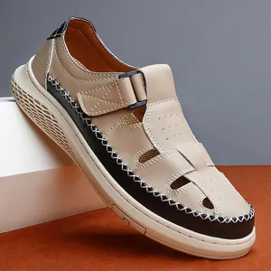 Men's breathable hollow-out summer beach sandals with non-slip closed-toe design