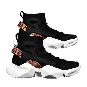 High-top black men's sock sneakers with chunky white shock-absorbing soles