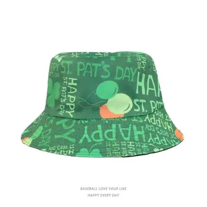 Chapeau de soleil vert Saint-Patrick avec trèfles et ballons pour femmes et filles