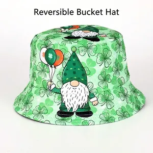 Chapeau cloche réversible St. Patrick avec imprimé trèfle irlandais et gnome dessin animé