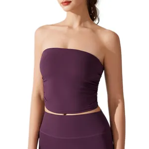 Nauwsluitende paarse strapless geplooide tube top voor dames yoga fitness sport