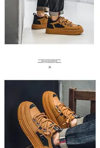 Detalle de zapatillas de plataforma en gamuza marrón con estilo workwear de exterior.